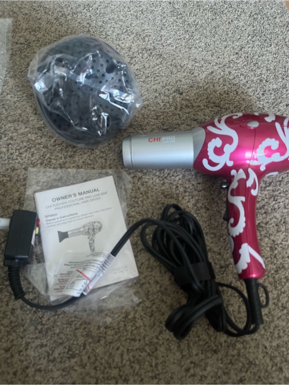 Chi fuchsia couture pro low emf professional hair dryer, new